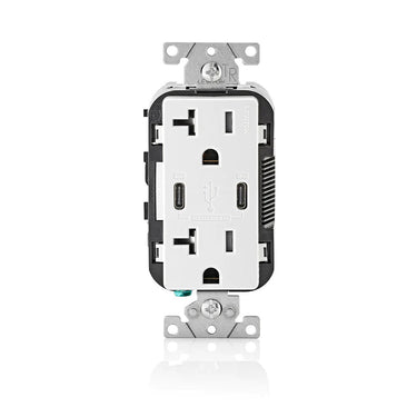 Leviton T5835 30W Dual USB-C with Power Delivery (PD) In-Wall Charger with 20 Amp, 125 Volt Tamper-Resistant Outlet